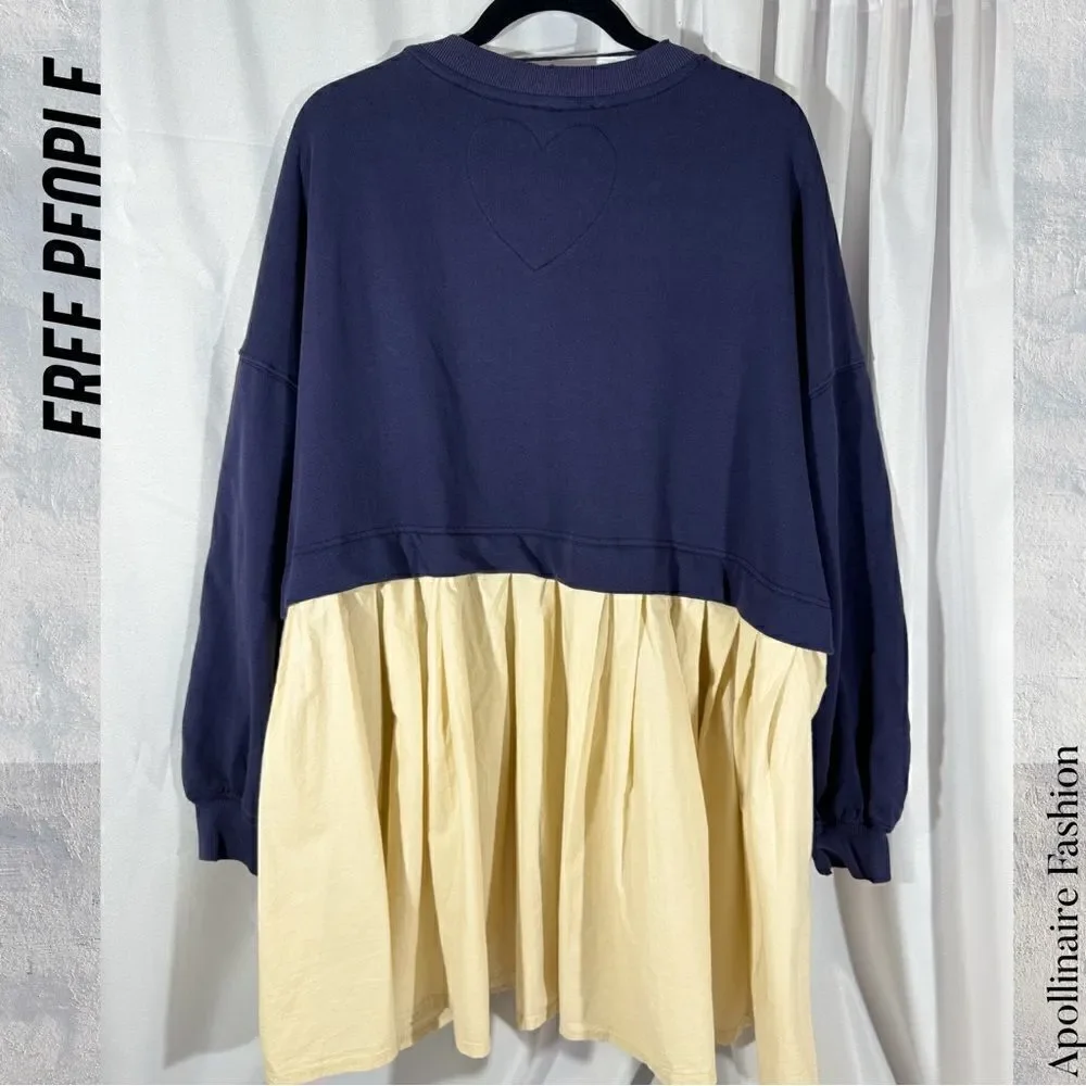 FREE PEOPLE ELEANOR TUNIC DRESS MEDIUM NAVY TAN COMBO NWOT